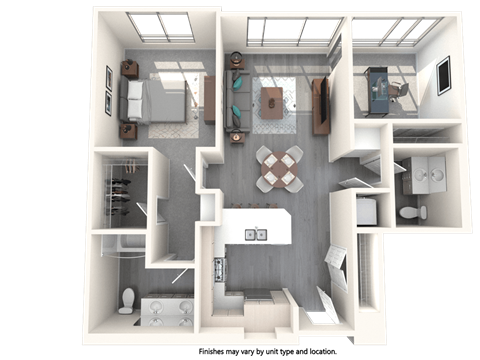 Floor plan for 2 beds, 1.5 baths, 1002 sqft